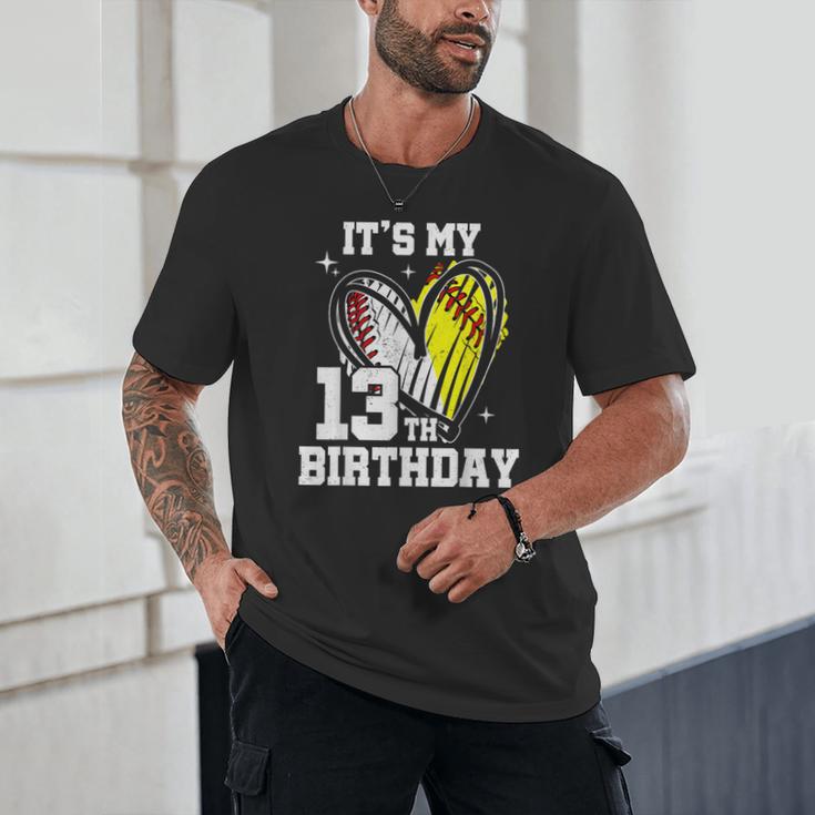 It's My 13th Birthday Baseball Softball Heart 13 Year Old Unisex T-Shirt