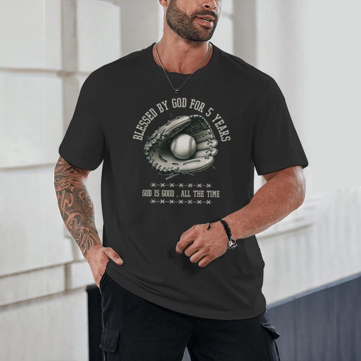 Kids Blessed By God For 5 Years Old Baseball 5th Birthday Unisex T-Shirt