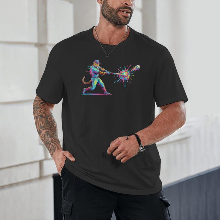 Leopard Baseball Player Ice Cream Drip For Boys Kids Unisex T-Shirt