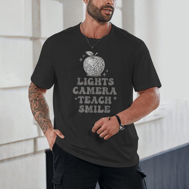 Lights Camera Teach Smile Disco-Ball Back To School Outfit Unisex T-Shirt Lights Camera Teach Smile Disco-Ball Back To School Outfit Unisex T-Shirt