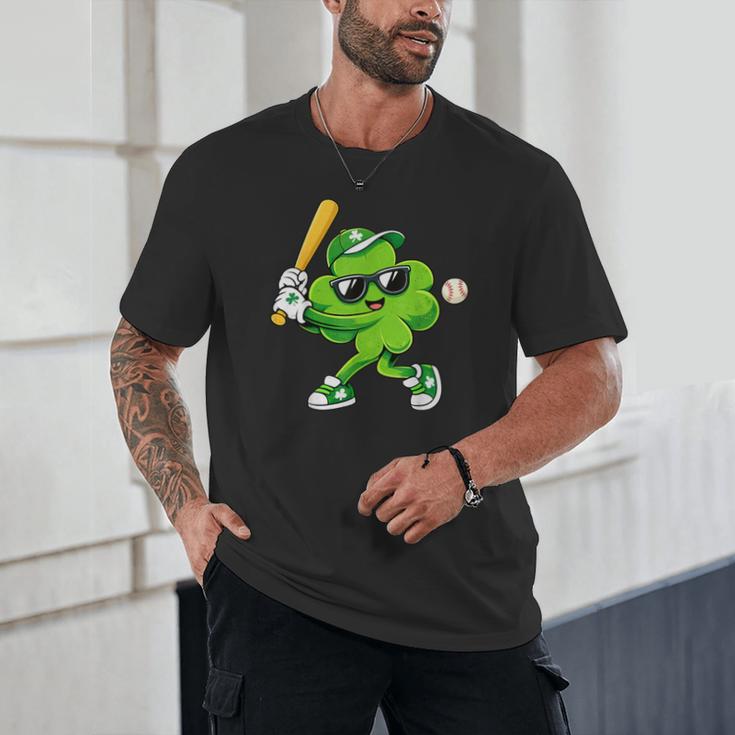 Lucky Shamrock Playing Baseball St Patrick's Kids Boys Unisex T-Shirt