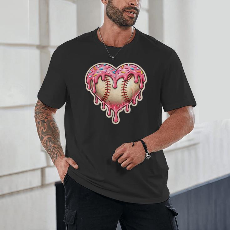 Melting Baseball Drip Heart Softball Player Lover Ice Cream Unisex T-Shirt