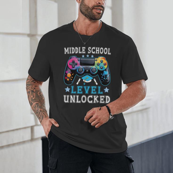 Middle School Level Unlocked Gamer First Day Back To School Unisex T-Shirt Middle School Level Unlocked Gamer First Day Back To School Unisex T-Shirt