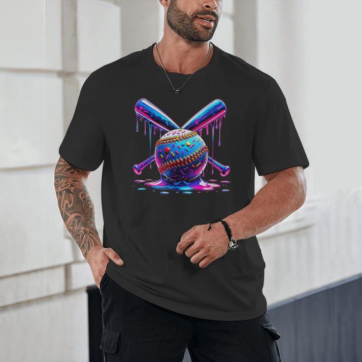 Neon Dripping Baseball And Bats Colorful Sports Art Unisex T-Shirt Neon Dripping Baseball And Bats Colorful Sports Art Unisex T-Shirt
