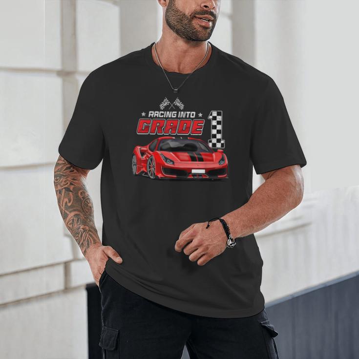 Racing Into 1st Grade Race Car Back To School Boys Unisex T-Shirt Racing Into 1st Grade Race Car Back To School Boys Unisex T-Shirt