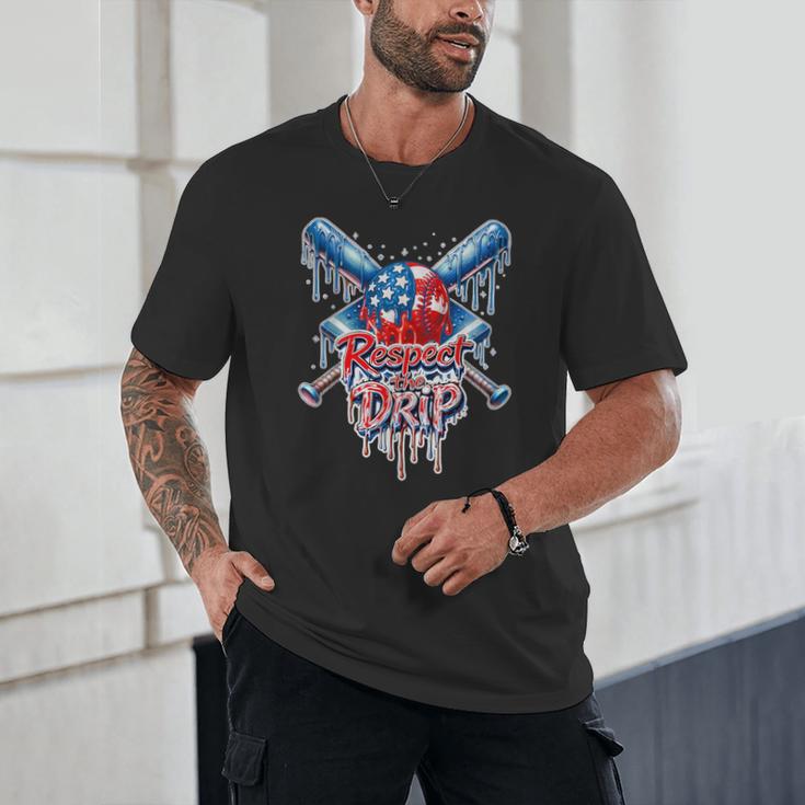 Respect The Drip Baseball American Flag Ice Cream Drip Youth Unisex T-Shirt
