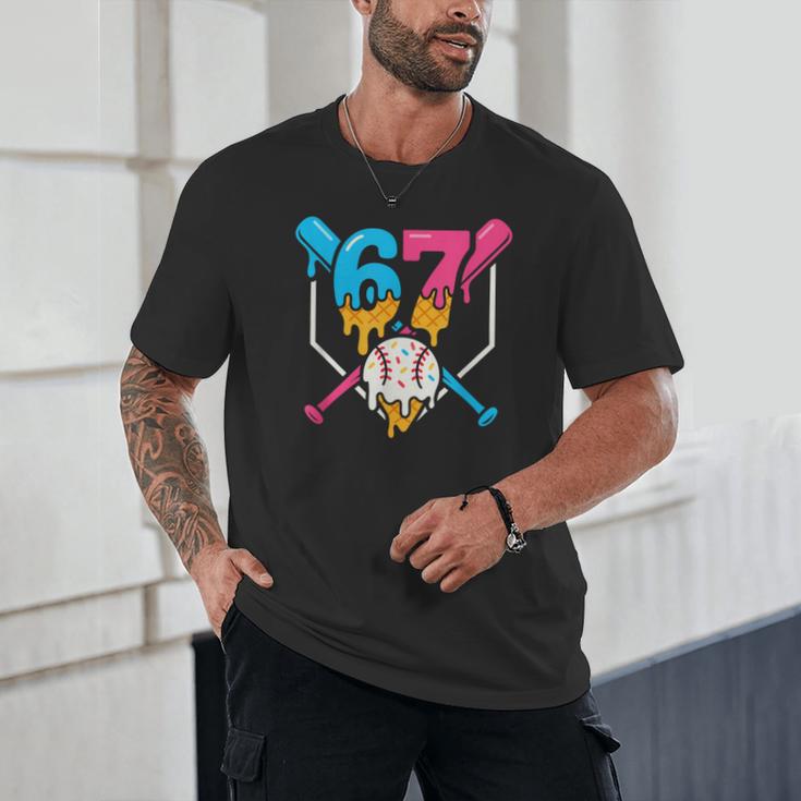 Six Seven Baseball Ice Cream Drip Cool 67 Gen Alpha Slang Unisex T-Shirt