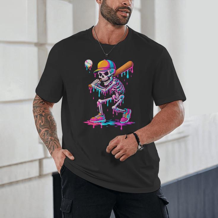 Skelton Playing Baseball Halloween Baseball Drip Boys Kids Unisex T-Shirt