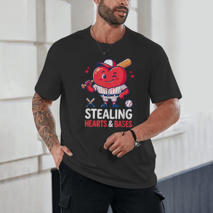 Stealing Hearts And Bases Baseball Player Valentine's Day Unisex T-Shirt