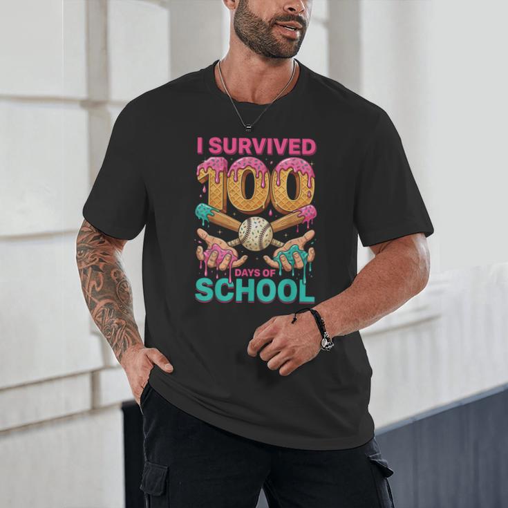 I Survived 100 Days Of School Baseball Ice Cream Drip Unisex T-Shirt I Survived 100 Days Of School Baseball Ice Cream Drip Unisex T-Shirt