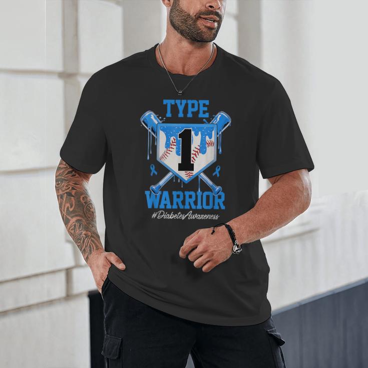 T1D Warrior Baseball Drip Diabetes Awareness Blue Ribbon Unisex T-Shirt
