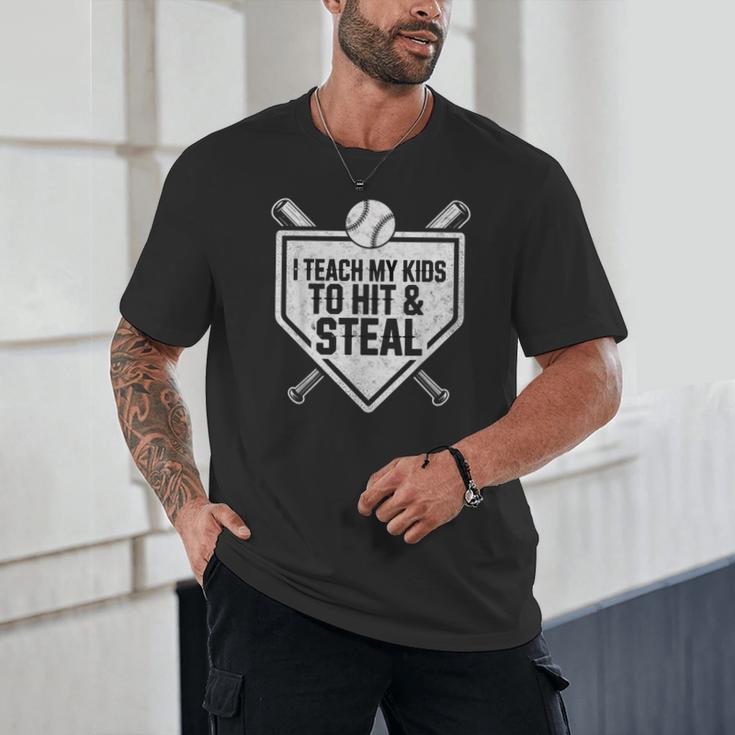 I Teach My Kids To Hit & Steal Baseball Player Coach Dad Tee Unisex T-Shirt I Teach My Kids To Hit & Steal Baseball Player Coach Dad Tee Unisex T-Shirt