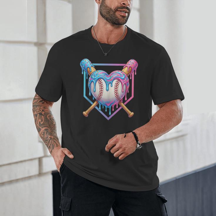 Valentines Baseball Heart Dripping Ice Cream Gen Z Alpha Unisex T-Shirt