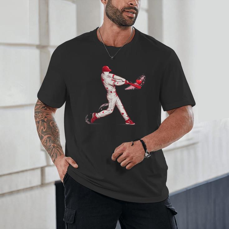 Valentines Day Baseball Batter Silhouette Heart For Men Boys Unisex T-Shirt