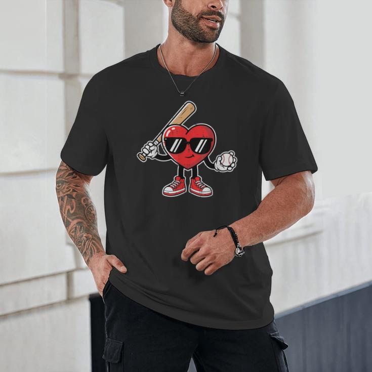 Valentines Day Heart Baseball Player Sports Boys Kids Men Unisex T-Shirt