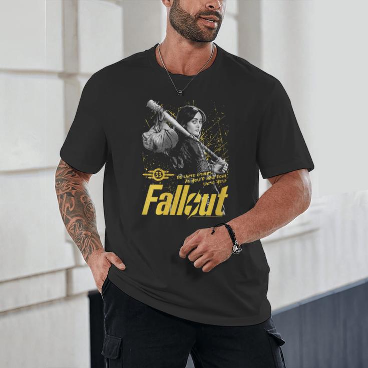 Women's Fallout TV Series Lucy Do Unto Others Baseball Bat Gamer Unisex T-Shirt Women's Fallout TV Series Lucy Do Unto Others Baseball Bat Gamer Unisex T-Shirt