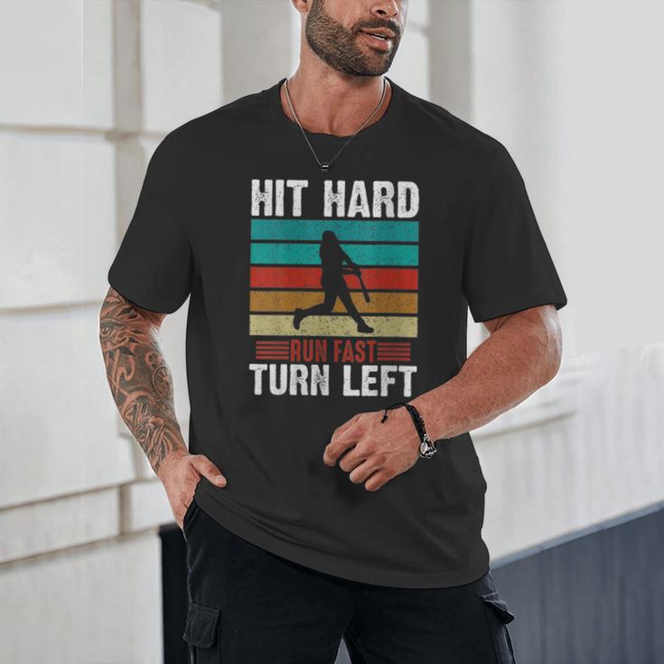 Women's Retro Hit Hard Run Fast Turn Left Baseball Lover Unisex T-Shirt