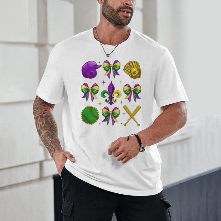 Mardi Gras Baseball Coquette Bow Fat Tuesday Parade Girls Unisex T-Shirt Mardi Gras Baseball Coquette Bow Fat Tuesday Parade Girls Unisex T-Shirt