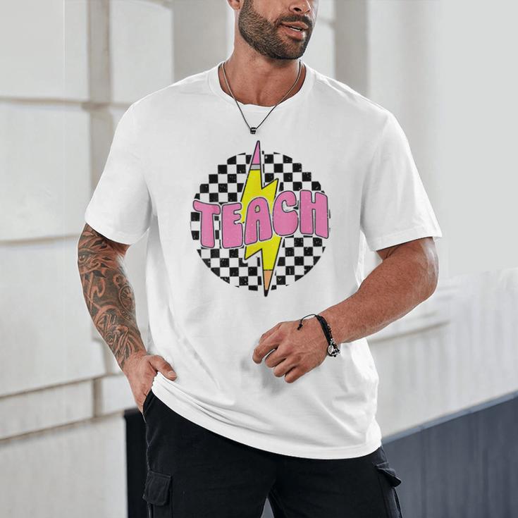 Women Checkered Teach Pencil Lightning Bolt Back To School Unisex T-Shirt