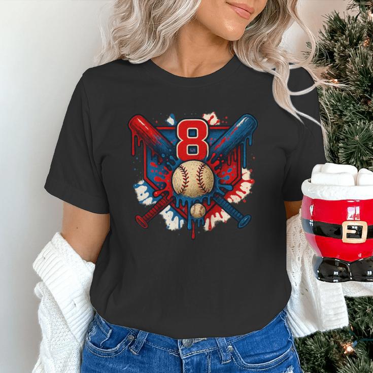 Baseball 8 Year Old Splash Drip 8th Birthday Boy Number 8 Unisex T-Shirt