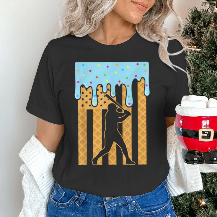 Baseball Drip Dripping Ice Cream Sport Player American Flag Unisex T-Shirt Baseball Drip Dripping Ice Cream Sport Player American Flag Unisex T-Shirt