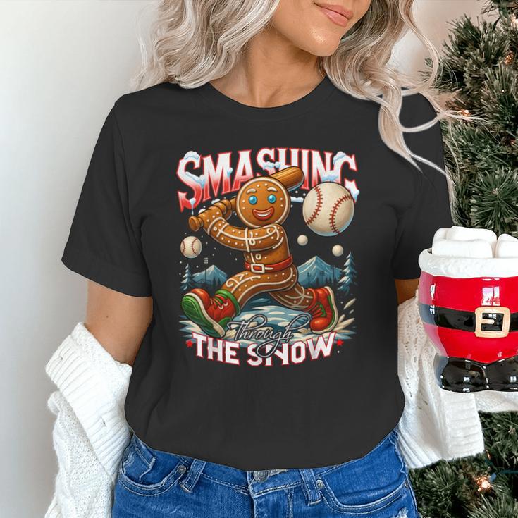 Baseball Player Christmas Gingerbread Smashing Through Snow Unisex T-Shirt Baseball Player Christmas Gingerbread Smashing Through Snow Unisex T-Shirt