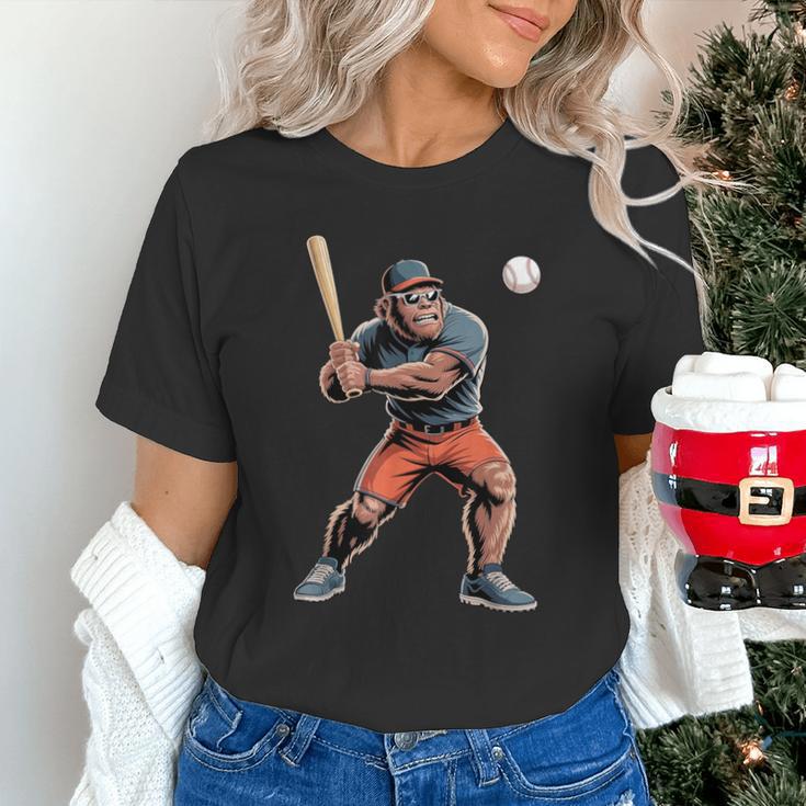 Bigfoot Playing Baseball Boys Kids Men Baseball Player Unisex T-Shirt