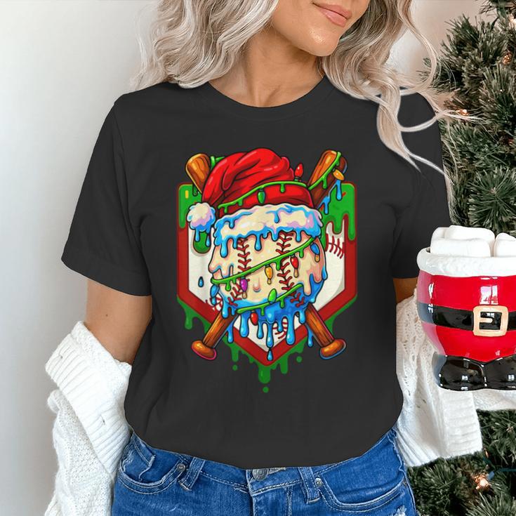 Christmas Baseball Ice Cream Drip Santa Baseball Player Kids Unisex T-Shirt