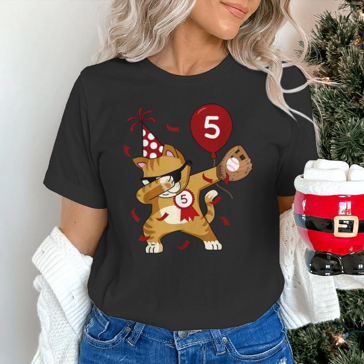 Dabbing Cool Cat Baseball 5th Birthday Unisex T-Shirt