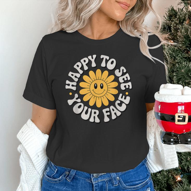 Happy Face Daisy Flower Retro Back To School Cute Graphic Unisex T-Shirt