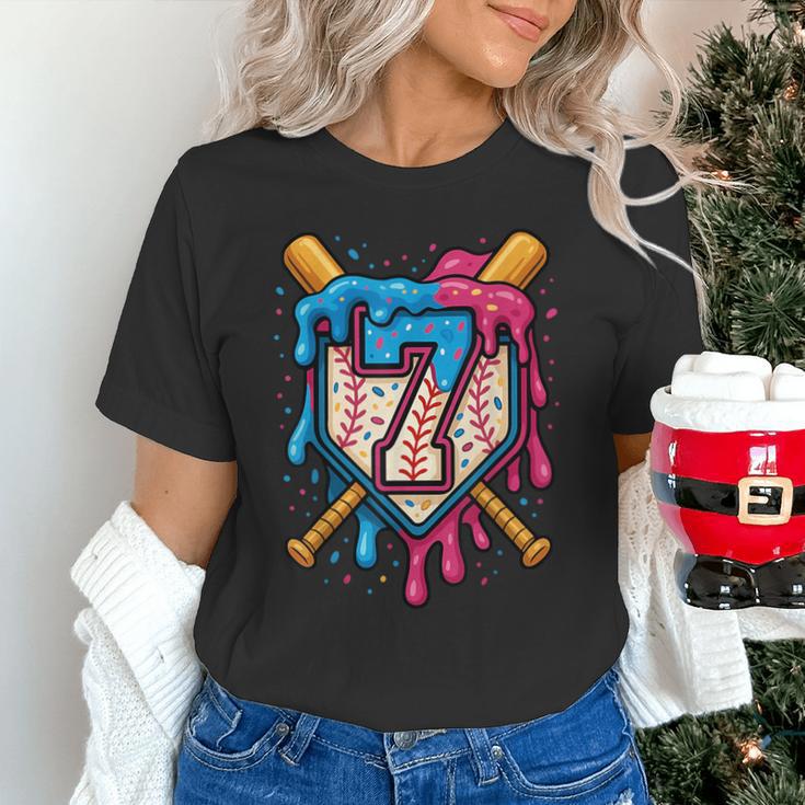 HUGvyn 7th Birthday Baseball Ice Cream Drip Number 7 Kid Boy Unisex T-Shirt