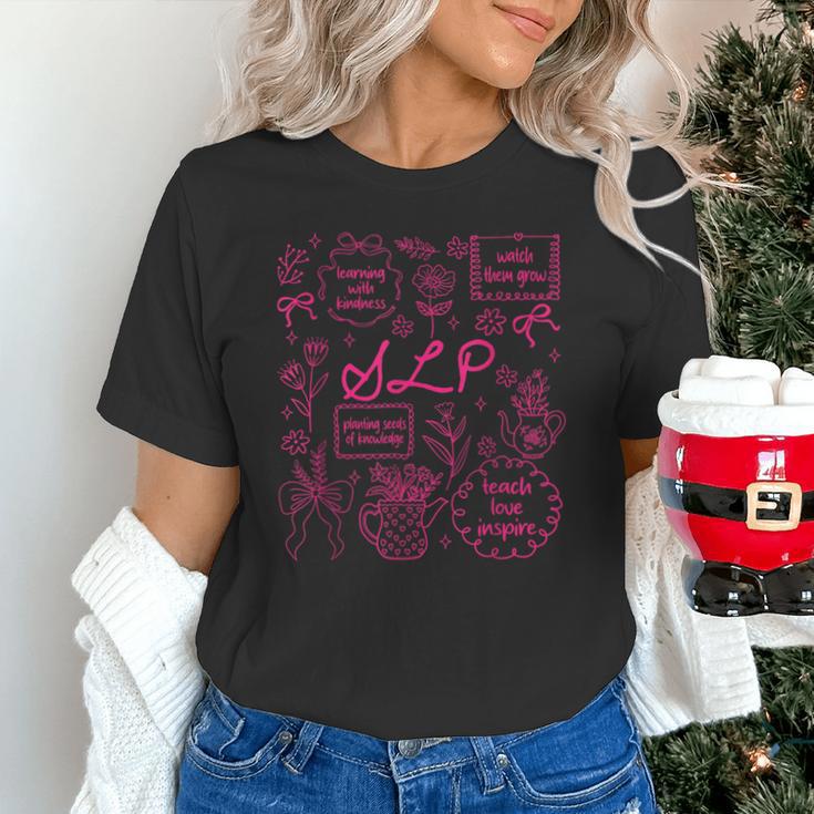 SLP Love Inspire Teach Pink Bow Back To School Unisex T-Shirt SLP Love Inspire Teach Pink Bow Back To School Unisex T-Shirt