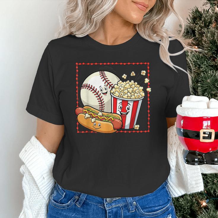 Smiling Baseball Popcorn And Hot-Dog Cartoon Apparel Unisex T-Shirt