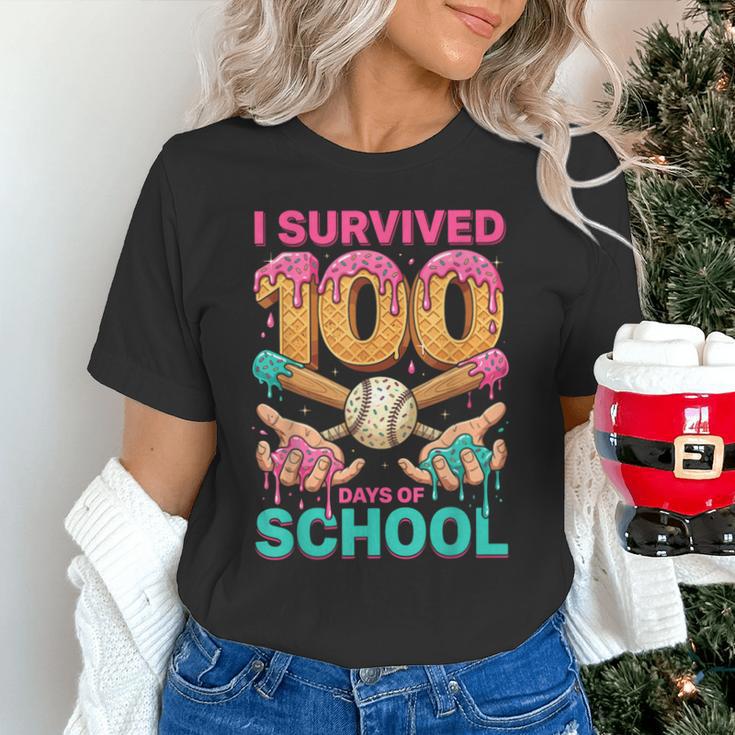 I Survived 100 Days Of School Baseball Ice Cream Drip Unisex T-Shirt I Survived 100 Days Of School Baseball Ice Cream Drip Unisex T-Shirt