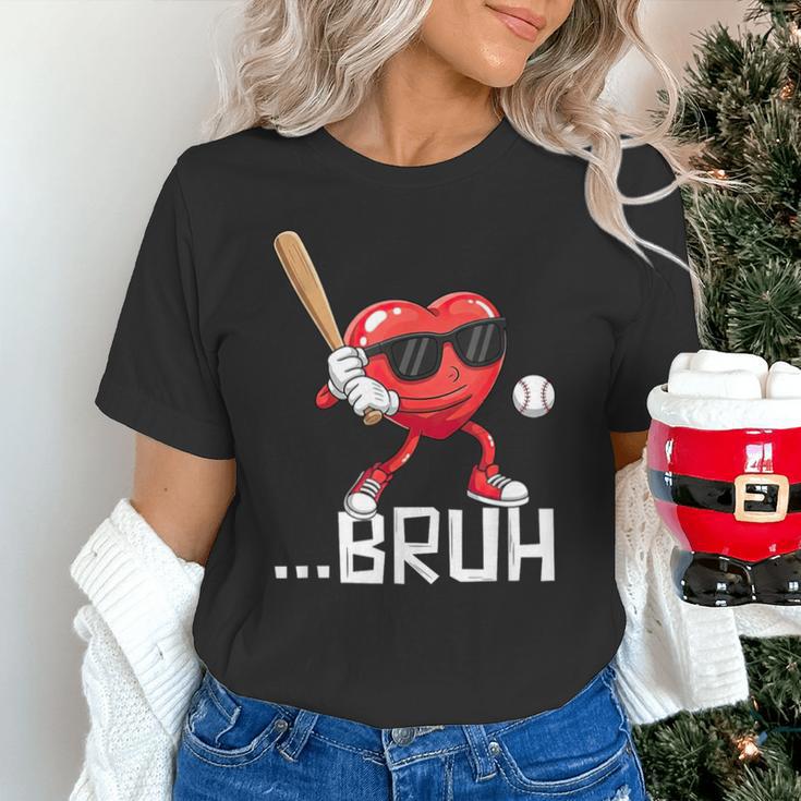 Valentines Bruh Red Heart Playing Baseball Men Boys Kids Unisex T-Shirt