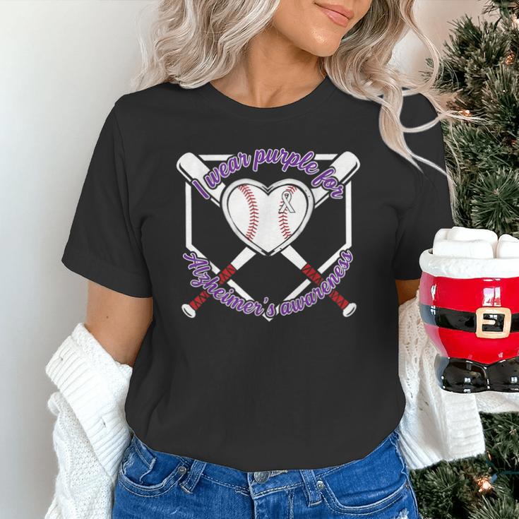 I Wear Purple For Alzheimers Awareness Baseball Heart Ribbon Unisex T-Shirt