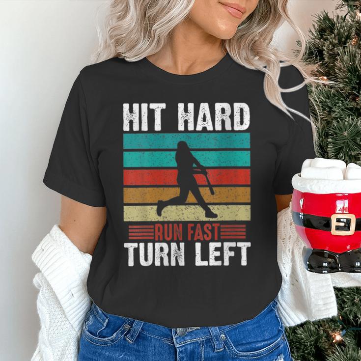 Women's Retro Hit Hard Run Fast Turn Left Baseball Lover Unisex T-Shirt