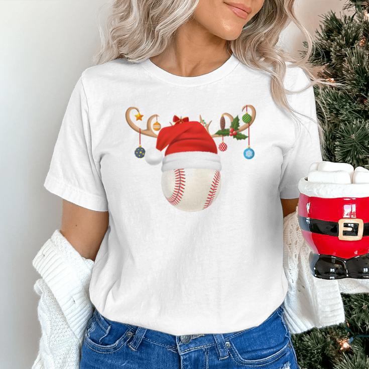 Baseball Christmas Reindeer Santa Hat Sports Player Xmas Unisex T-Shirt