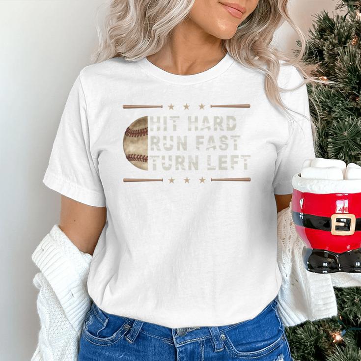 Baseball Hit Hard Run Fast Turn Left Men Boys Unisex T-Shirt Baseball Hit Hard Run Fast Turn Left Men Boys Unisex T-Shirt