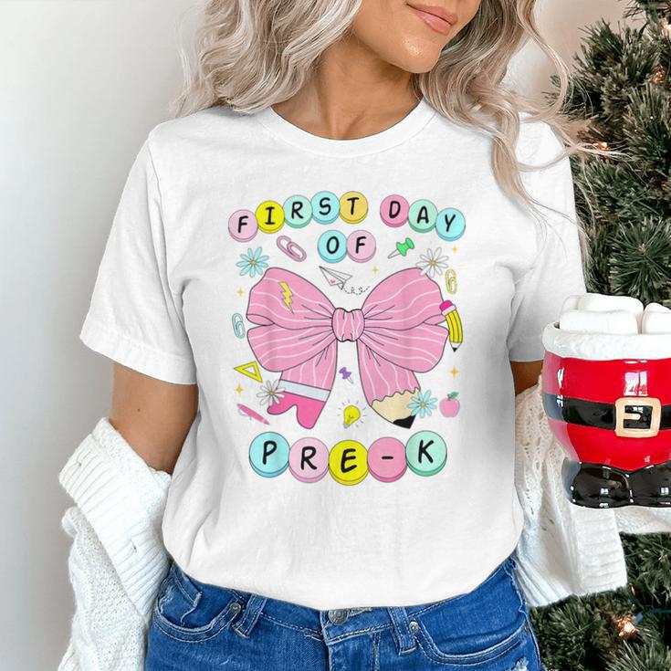 First Day Of Pre-K Girls Coquette Bow Back To School Kids Unisex T-Shirt