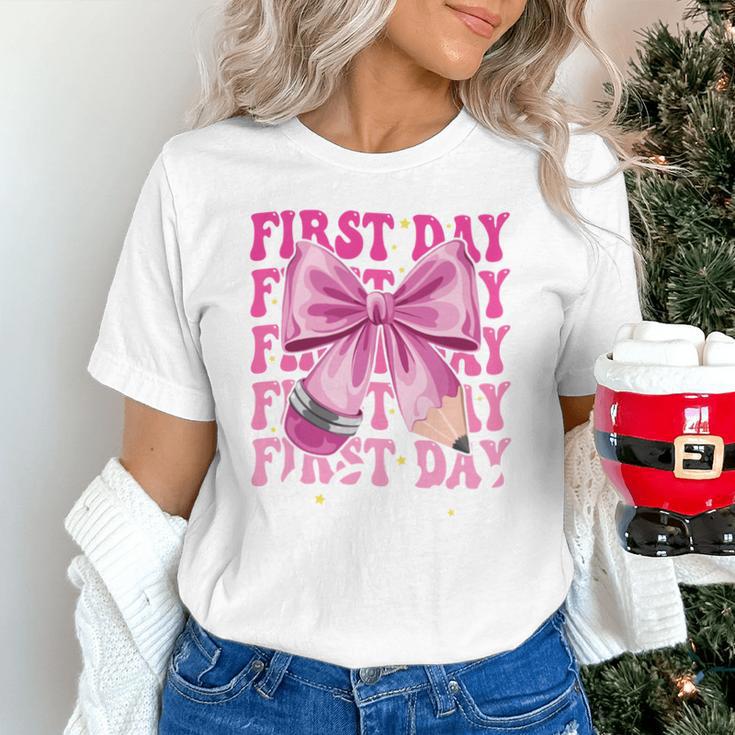 First Day Of School Girls Coquette Bow Back To School Performance Unisex T-Shirt First Day Of School Girls Coquette Bow Back To School Performance Unisex T-Shirt