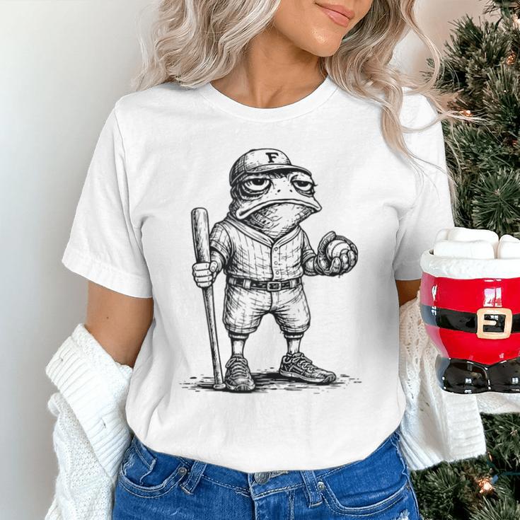 Frog Basketbal Men Women Grumpy Frog Playing Baseball Unisex T-Shirt
