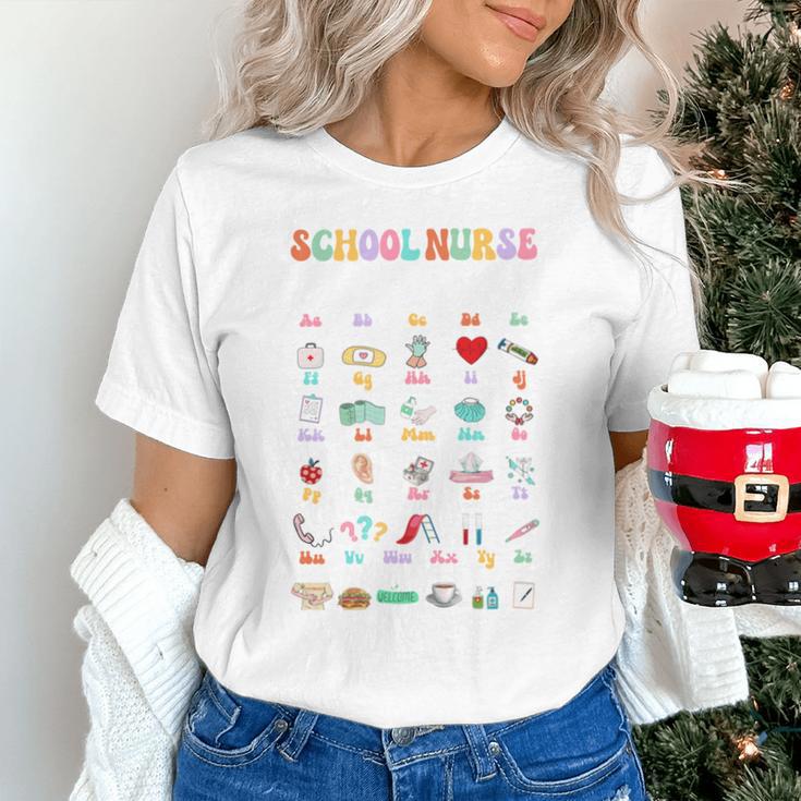 Groovy Cute ABC School Nurse Alphabet Back To School Women Unisex T-Shirt Groovy Cute ABC School Nurse Alphabet Back To School Women Unisex T-Shirt