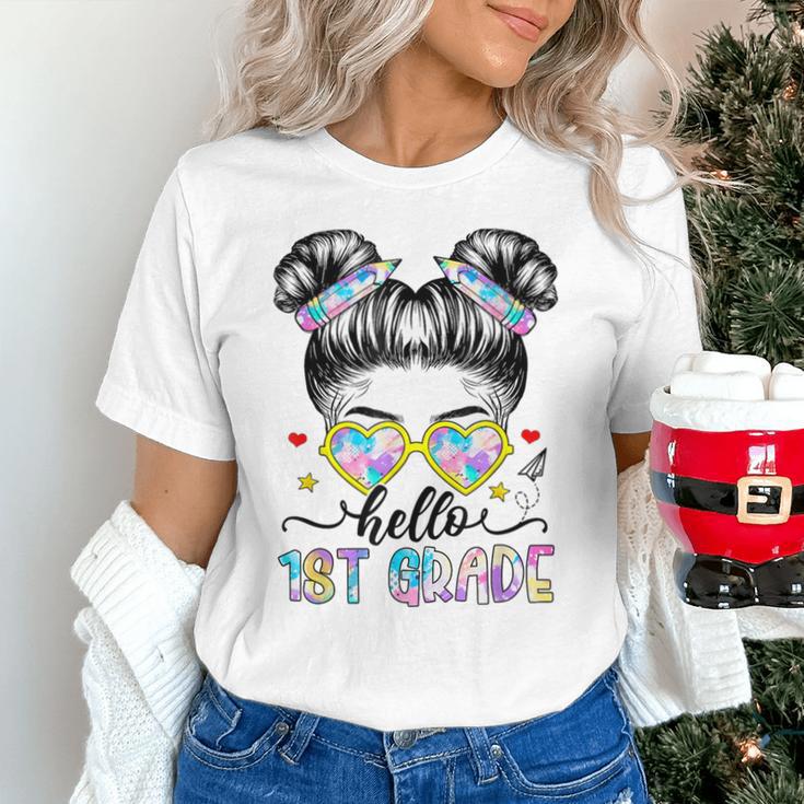 Hello 1st Grade Messy Bun Girl Back To School First Day Unisex T-Shirt Hello 1st Grade Messy Bun Girl Back To School First Day Unisex T-Shirt