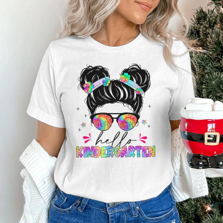 Hello Kindergarten Shirt Messy Bun Tie Dye Back To School Unisex T-Shirt