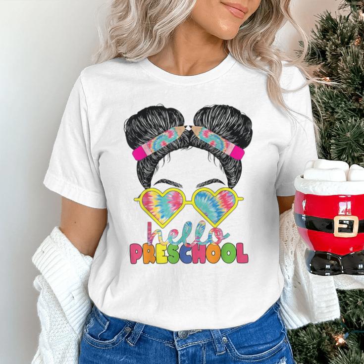 Hello Preschool Messy Bun Tie Dye Back To School Girls Kids Unisex T-Shirt Hello Preschool Messy Bun Tie Dye Back To School Girls Kids Unisex T-Shirt