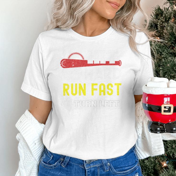 Hit Hard Run Fast Turn Left Baseball Quote Fan Coach Premium Tri-Blend Unisex T-Shirt