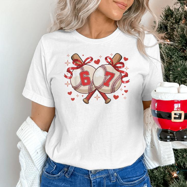 Six Seven 67 Meme Baseball Coquette Bow Valentine Unisex T-Shirt Six Seven 67 Meme Baseball Coquette Bow Valentine Unisex T-Shirt