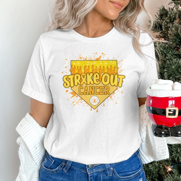Strike Out Childhood Cancer Boys Baseball Drip Gold Ribbon Unisex T-Shirt Strike Out Childhood Cancer Boys Baseball Drip Gold Ribbon Unisex T-Shirt