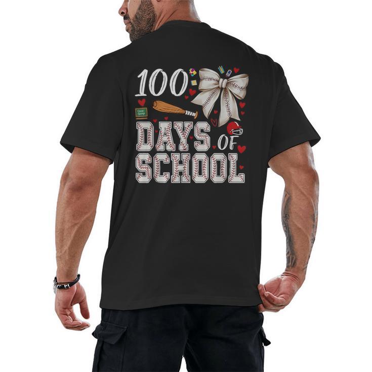 100 Days Of School Baseball 100th Day Of School Coquette Bow Men's Back Print T-Shirt